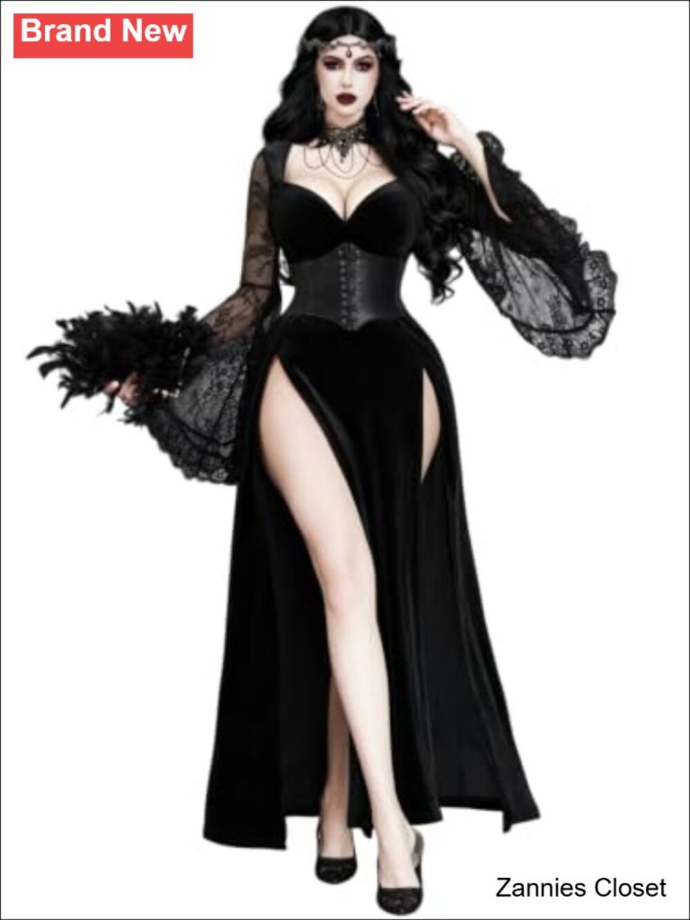👻 Gothic Velvet Bell Sleeve High Slit Maxi Prom Dress for Women